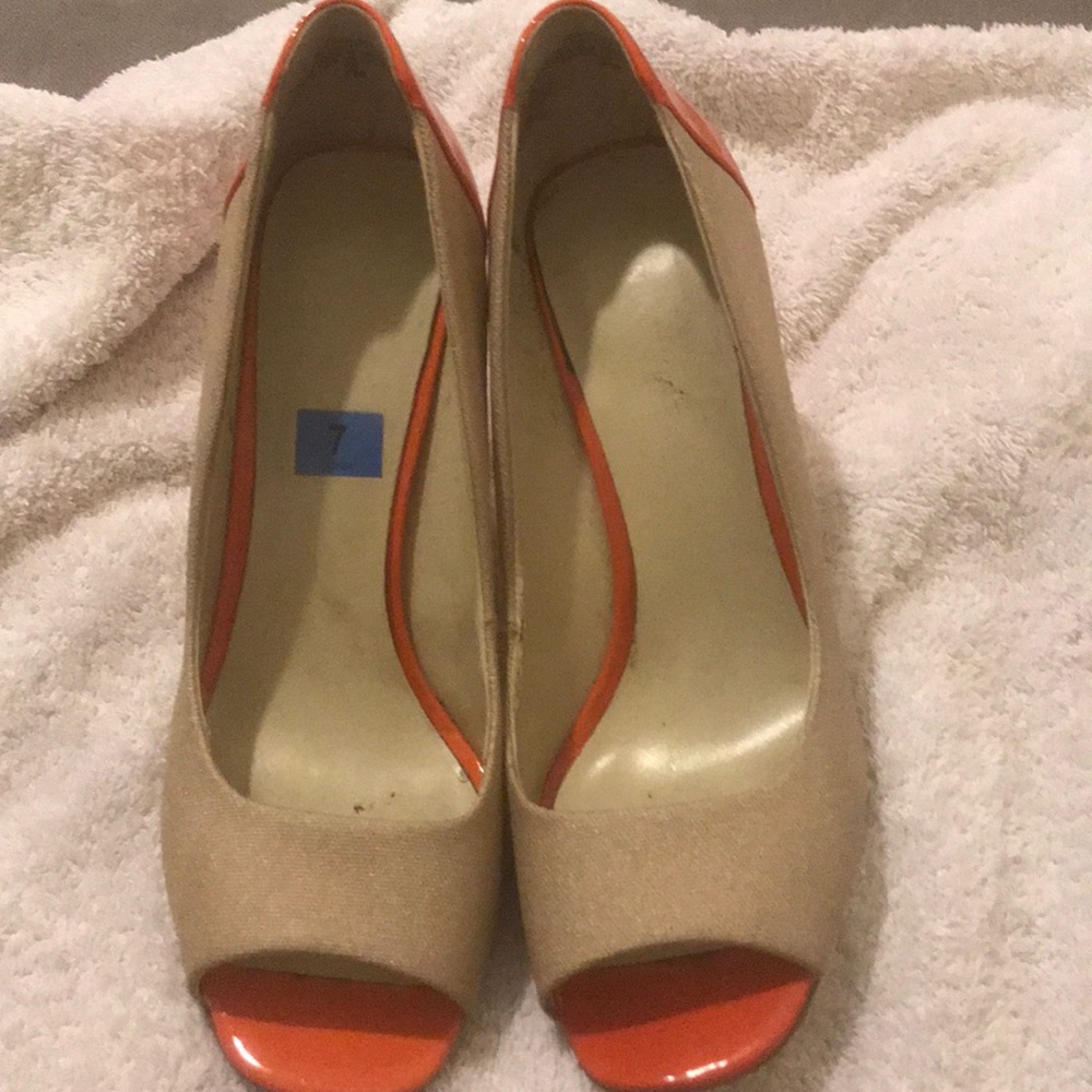 Orange and Tan peep toe